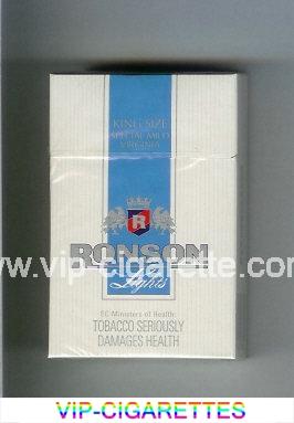 Ronson Lights Special Mild Virginia cigarettes white and blue hard box