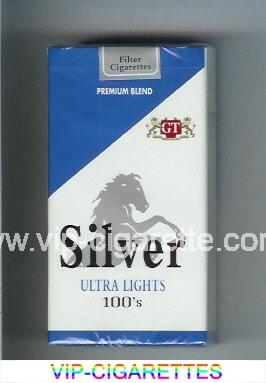 Silver Ultra Lights 100s Premium Blend cigarettes soft box