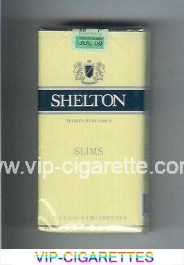Shelton Slims Teores Redusidos 100s Cigarettes yellow and blue soft box