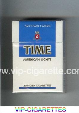 Time American Lights American Flavor cigarettes white and blue hard box