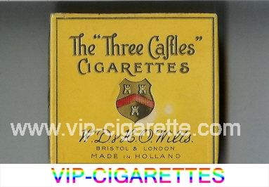 The 'Three Castles' cigarettes yellow wide flat hard box