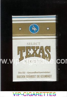 Texas Select Lights cigarettes white and gold hard box