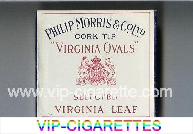 Virginia Ovals Cork Tip Selected Virginia Leaf cigarettes wide flat hard box