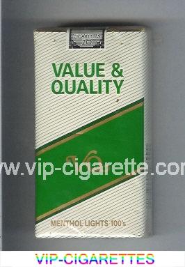 Value and Quality Menthol Lights 100s cigarettes soft box