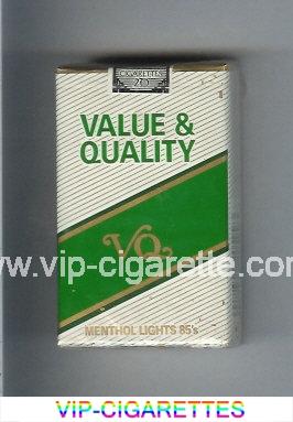 Value and Quality Menthol Lights 85s cigarettes soft box